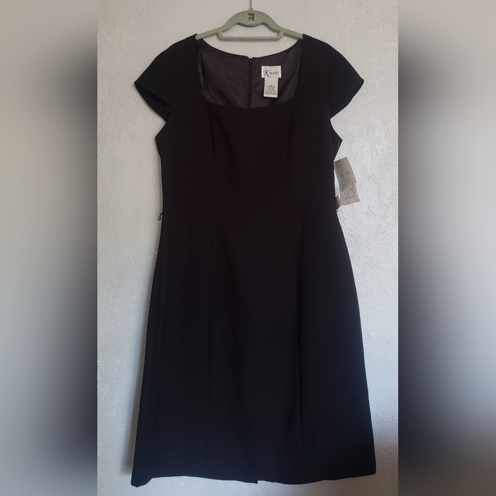 NWT K Studios Midi Black Dress Square-neck Size 14 no belt